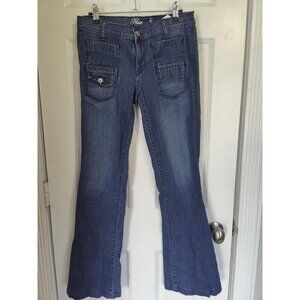 Flare 90's Y2K Flared Low Rise Jeans Front Chop Pockets Jeans 6L (30x31.5)